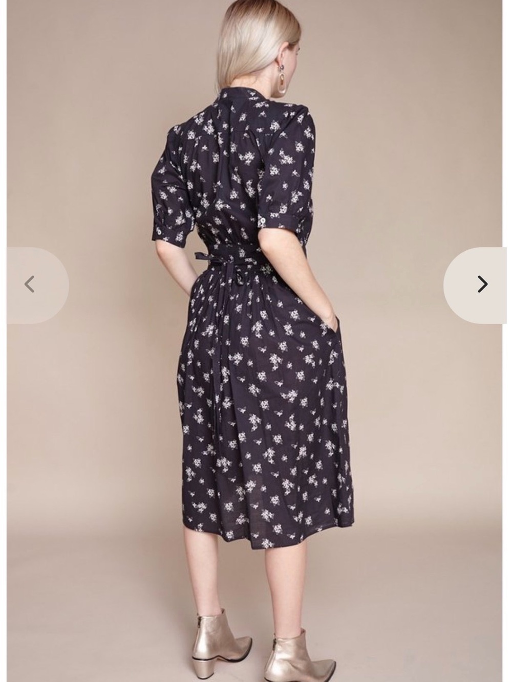 Warm NYC Montessori Dress Black Floral sz 2(6-8US) Cotton Button Front Midi EUC - Picture 5 of 16